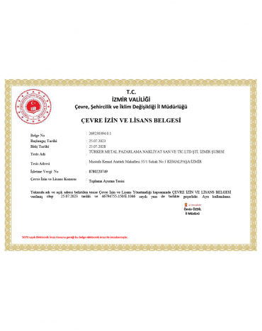 <h6>Metal Atık Taşıyan Firmalar Lisansı</h6>